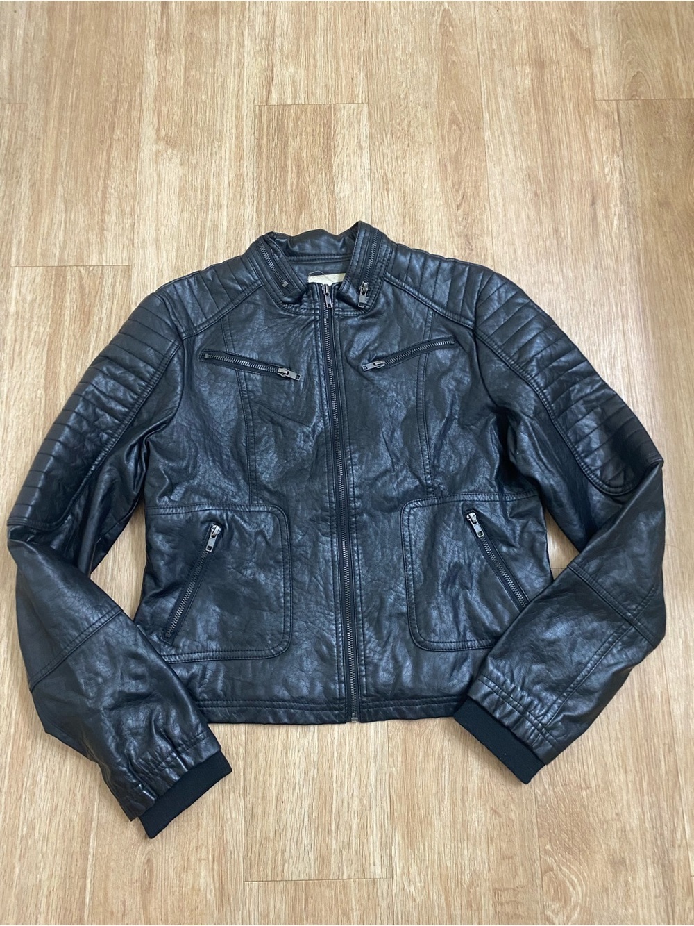 Maralyn & Me Black Quilted Sleeve Faux Leather Moto Jacket